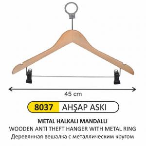 Ahşap Askı- Otel Ti̇p Metal Halkalı Mandallı