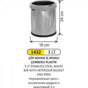 Çöp Kovası- 3 Lt  İç Kovalı Çemberli̇ Paslanmaz