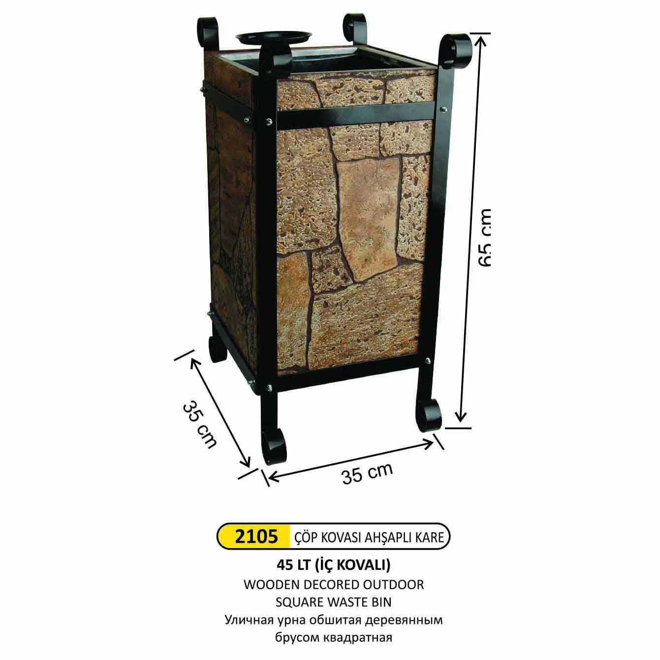 Çöp Kovası- Ahşaplı Dekorlu Kare Diş Mekan