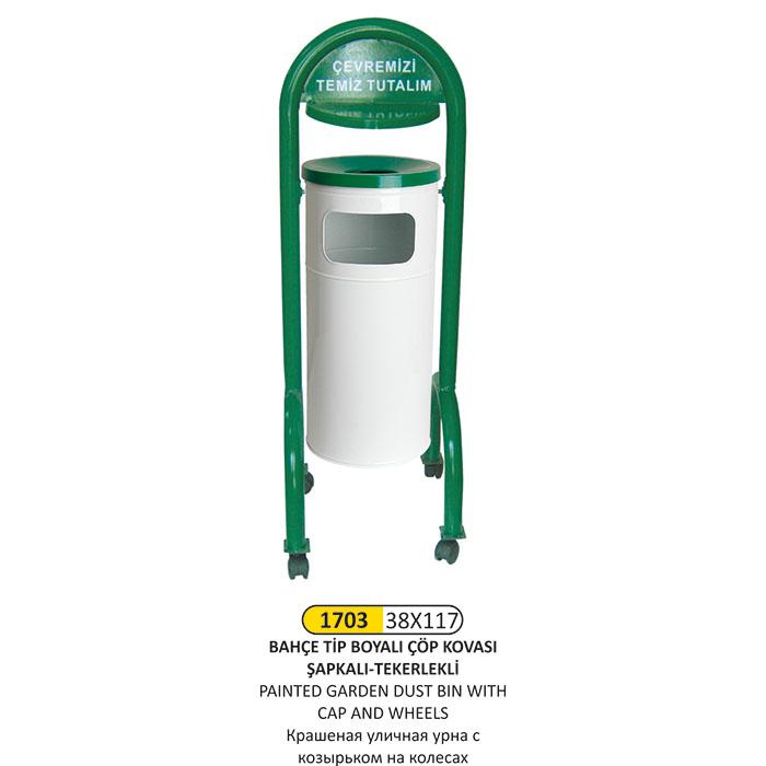 Çöp Kovası- Bahçe  Boyalı Şapkalı Tekerlekli̇
