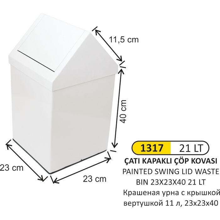 Çöp Kovası- Çatı Kapak 23X23X40 Boyalı 21 Lt