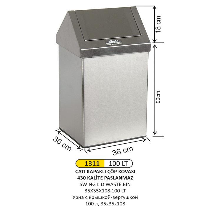 Çöp Kovası- Çatı Kapaklı  35X35X108 - 100 Lt
