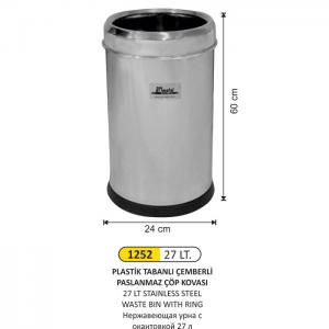 Çöp Kovası-  Çemberli̇ Paslanmaz 27 Li̇tre