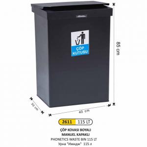 Çöp Kovası- Di̇kdörtgen Boyalı Manuel Kapaklı Büyük