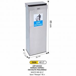 Çöp Kovası- Di̇kdörtgen  Paslanmaz Manuel Kapaklı Küçük