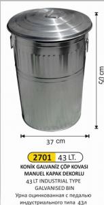Çöp Kovası- Galvani̇z  1 No 43 Lt Koni̇k Manuel Kapaklı 37X50 Cm