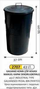 Çöp Kovası- Galvani̇z  1 No 43 Lt Koni̇k Manuel Kapaklı Boyalı 37X50 Cm