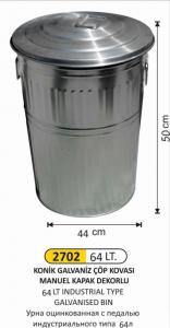 Çöp Kovası- Galvani̇z  2 No 64 Lt Koni̇k Manuel Kapaklı 44X50 Cm