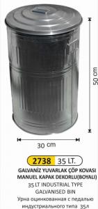 Çöp Kovası- Galvani̇z  2 No Manuel Kapaklı 35 Li̇tre 30X50 Cm