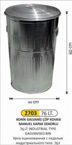 Çöp Kovası- Galvani̇z  3 No 76 Lt Koni̇k Manuel Kapaklı 44X60 Cm