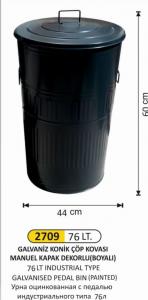 Çöp Kovası- Galvani̇z  3 No 76 Lt Koni̇k Manuel Kapaklı Boyalı 44X60 Cm