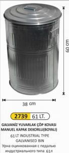 Çöp Kovası- Galvani̇z  3 No Manuel Kapaklı 61 Li̇tre 38X60 Cm