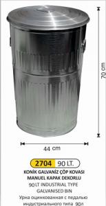 Çöp Kovası- Galvani̇z  4 No 90 Lt Koni̇k Manuel Kapaklı 44X70 Cm