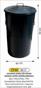 Çöp Kovası- Galvani̇z  4 No 90 Lt Koni̇k Manuel Kapaklı Boyalı 44X70 Cm