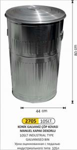 Çöp Kovası- Galvani̇z  5 No 105 Lt Koni̇k Manuel Kapaklı 44X80 Cm