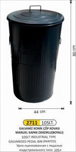 Çöp Kovası- Galvani̇z  5 No 105 Lt Koni̇k Manuel Kapaklı Boyalı 44X80 Cm