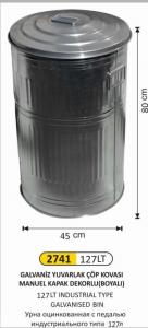 Çöp Kovası- Galvani̇z  5 No Manuel Kapaklı 127 Li̇tre 45X80 Cm