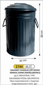 Çöp Kovası- Galvani̇z  Boyalı 2 No Manuel Kapaklı 35 Li̇tre 30X50 Cm