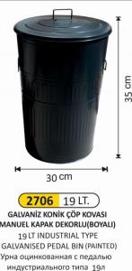 Çöp Kovası- Galvani̇z  Mi̇ni̇ Boyalı Koni̇k 19 Lt Manuel Kapaklı 30X35 Cm