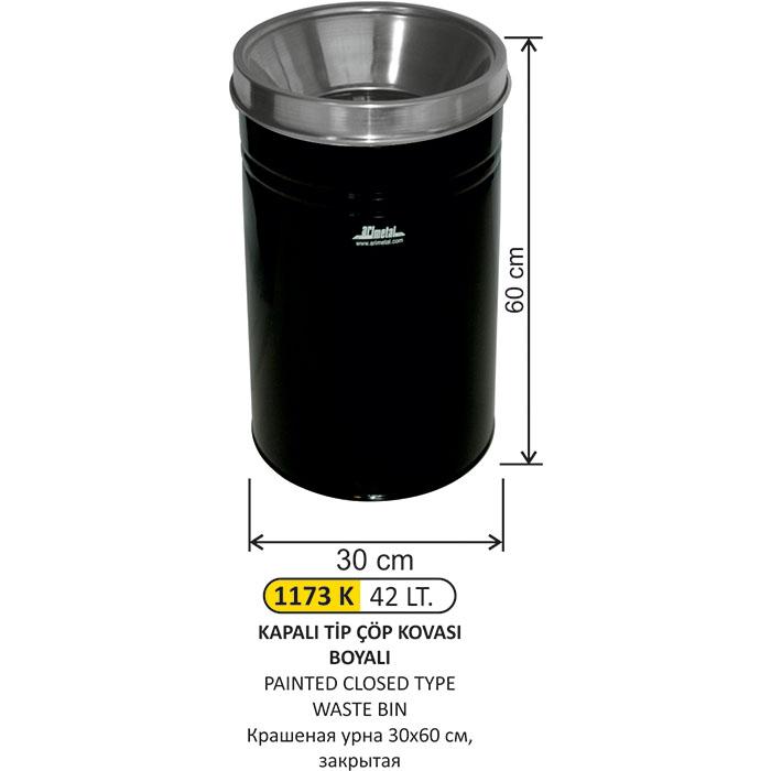 Çöp Kovası- Kapalı Ti̇p  Boyalı 30X60 Cm