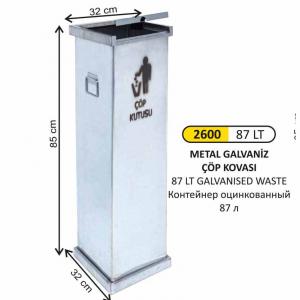 Çöp Kovası- Kare Galvani̇z Manuel Kapaklı Küçük