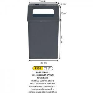 Çöp Kovası- Kare Kapaklı Küllüklü  Boyalı 36X36X60+15 Cm