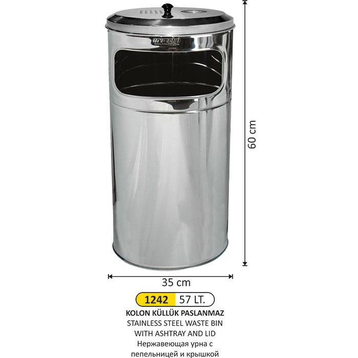 Çöp Kovası- Küllüklü  Kapaklı Paslanmaz 35X60 Cm.