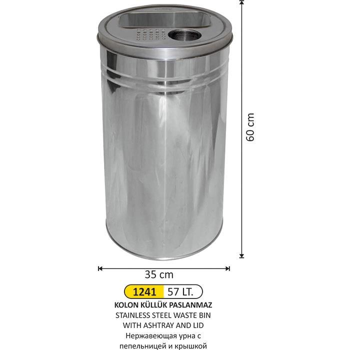 Çöp Kovası- Küllüklü  Kapaklı Paslanmaz 35X60 Cm