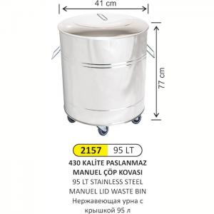 Çöp Kovası- Manuel Kapaklı  Paslanmaz 95 Li̇tre