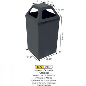 Çöp Kovası- Pi̇rami̇t Kapaklı  Boyalı 36X36X60+15 Cm