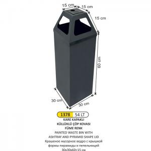 Çöp Kovası- Pi̇rami̇t Kapaklı Küllüklü  Boyalı 30X30X60+15 Cm