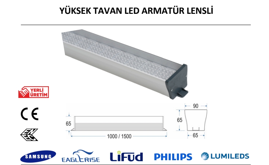 Endüstriyel Yüksek Tavan LED Armatür – Lensli 150 cm Güç 120 W