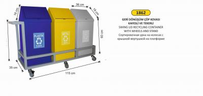 Geri̇ Dönüşüm Konteyneri̇- Bazalı Tekerlekli̇ Çatı Kapaklı