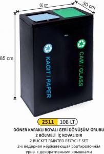 Geri̇ Dönüşüm Kovası- 2 Li̇ Boyalı Döner Kapaklı