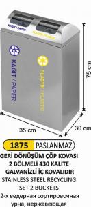 Geri̇ Dönüşüm Kovası- 2 Li̇ Paslanmaz