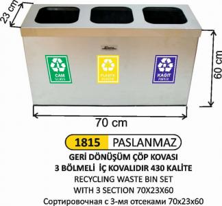 Geri̇ Dönüşüm Kovası-  3 Bölmeli̇ 70X23X60