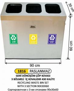 Geri̇ Dönüşüm Kovası-  3 Bölmeli̇ 90X30X60