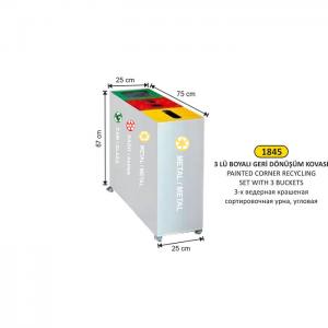 Geri̇ Dönüşüm Kovası-  3 Lü Beyaz Boyalı