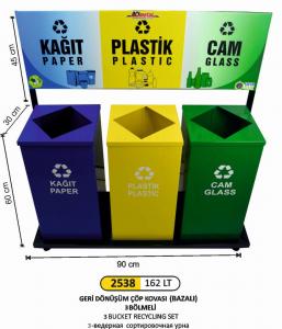 Geri̇ Dönüşüm Kovası-  3 Lü Boyalı 162 Lt