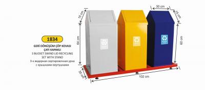 Geri̇ Dönüşüm Kovası-  3 Lü Çati Kapaklı Bazalı