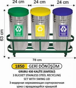 Geri̇ Dönüşüm  Kovası- 3 Lü Paslanmaz Döner Kapaklı