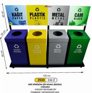 Geri̇ Dönüşüm Kovası-  4 Lü Boyalı 216 Lt