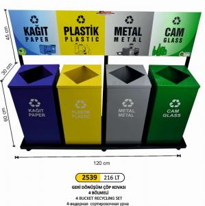 Geri̇ Dönüşüm Kovası-  4 Lü Boyalı 216 Lt