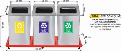 Geri̇ Dönüşüm Kovası- Bazalı 3 Lü