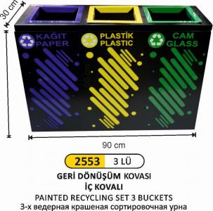 Geri̇ Dönüşüm Kovası- Boyalı 3 Lü Gövde Dekorlu