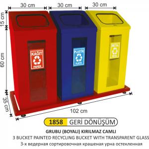 Geri̇ Dönüşüm Kovası- Camlı Boyalı 3 Lü