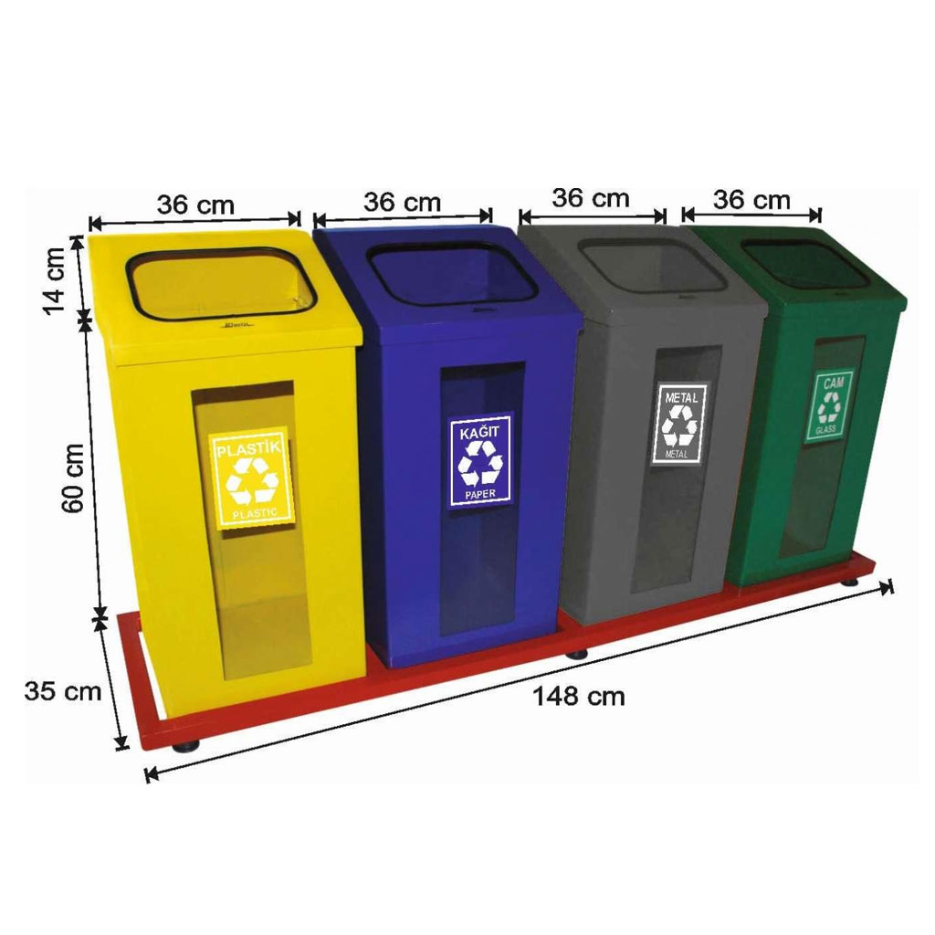 Geri̇ Dönüşüm Kovası- Camlı Boyalı 4 Lü 36X36X60 Cm
