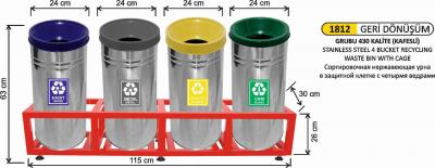 Geri̇ Dönüşüm Kovası-  Kafesli̇ Pasl.kovalı 4 Lü