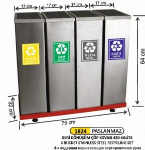 Geri̇ Dönüşüm Kovası-  Paslanmaz 4 Lü