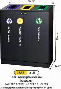 Geri̇ Dönüşüm Kovası- Set 3 Lü Boyalı Dolaplı